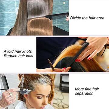 Rat Tail Combs Parting Comb: 3Pack Tail Comb,Professional Hair Salon Quality Styling Hair Combs,Metal Long Steel Pin Rat Tail Carbon Fiber Teasing Comb,Combs for Women（Red|Purple|Black）