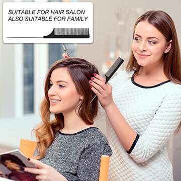 Rat Tail Combs Parting Comb: 3Pack Tail Comb,Professional Hair Salon Quality Styling Hair Combs,Metal Long Steel Pin Rat Tail Carbon Fiber Teasing Comb,Combs for Women（Red|Purple|Black）