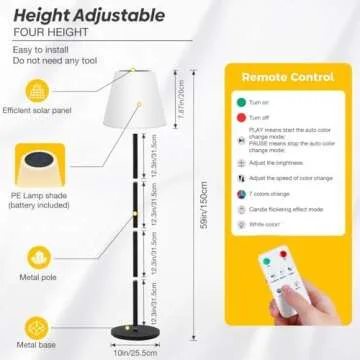 Gewiny Outdoor Floor Lamp Solar Powered Outdoor Lamps for Patio Waterproof,Rechargeable Indoor Cordless Floor Lamp with Light Sensor,Dimmable Warm White+RGB LED Outdoor Lamp for Lawn,Pool,Garden.