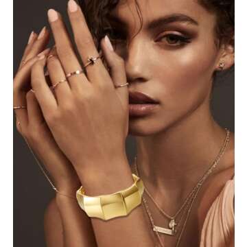 SONNYX 3Pcs Gold Cuff Bangle Bracelets For Women Trendy Hinged Cuff Open Wide Chunky Gold Bracelet I...