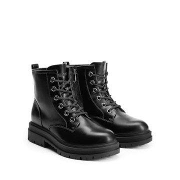 DREAM PAIRS Black Lace-up Combat Boots for Women