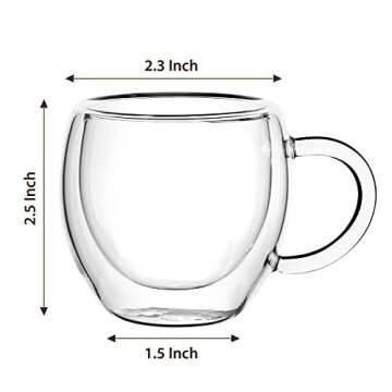 2.5oz Espresso Cups Set of 4 with Handle, Espresso Shot Glasses, Expresso Shots Cup,Clear Double Wal...