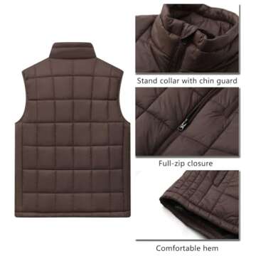 Vcansion Men's Puffer Down Vest Stand Collar Lightweight Spring Vest Sleeveless Jacket Outerwear Coffee US L