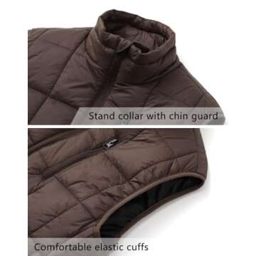 Vcansion Men's Puffer Down Vest Stand Collar Lightweight Spring Vest Sleeveless Jacket Outerwear Coffee US L