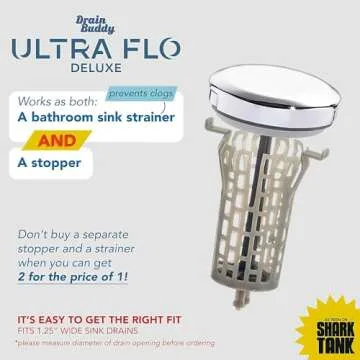 Drain Buddy Ultra Flo – 2 in 1 Bathroom Sink Stopper & Hair Catcher With Patented Pull Clean Techn...
