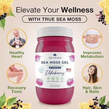 TrueSeaMoss Wildcrafted Irish Sea Moss Gel - Made with Dried Seaweed & Fresh Sea Vegetables, Seamoss - Made in USA (Elderberry, Pack of 1)