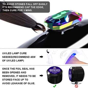 Nail Art 8ml×2 NO WIPE Rhinestone Glue Gel Kit(LED Light Cure Needed) Adhesive Resin Gem Stone Jewe...