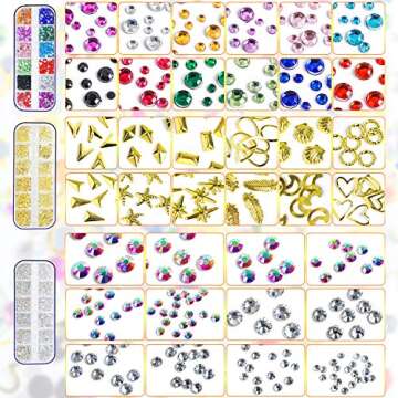 Nail Art 8ml×2 NO WIPE Rhinestone Glue Gel Kit(LED Light Cure Needed) Adhesive Resin Gem Stone Jewelry Beads Diamond Gel Nail Polish Clear Decoration With Nail Rhinestones(Crystal+Acrylic+Rivet)+tools