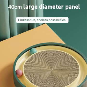 Cat Turbo Scratcher with Cat Toy Ball Track and Catnip, Round Cat Scratcher Interactive Round Scratch Pad for Cats, Promotes Play & Scratching (Green)