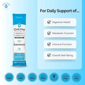 GoLive Prebiotic & Probiotic for Women, Men, Kids. Flavor-Free, Sugar-Free, Synbiotic Powder w/ GOS, L-Glutamine, Vitamin D3, Electrolytes. For Gut Health, Digestion, Metabolism, Immunity 15-50B CFUs.