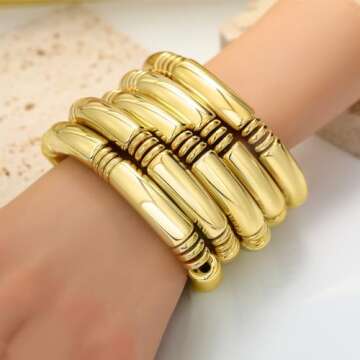 BONJOULRY Gold Chunky Bangles Bracelets for Women