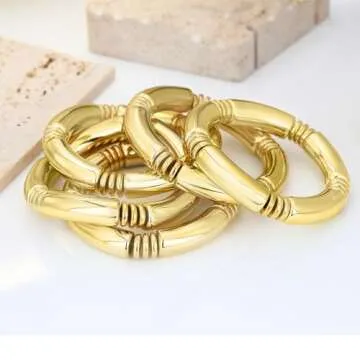 BONJOULRY Gold Chunky Bangles Bracelets for Women