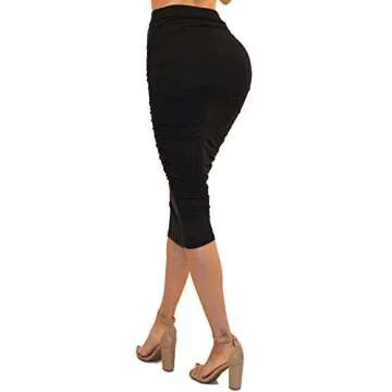 Vivicastle Women's Ruched Frill Ruffle High Waist Pencil Mid-Calf Skirt (1black, Black, X-Large)