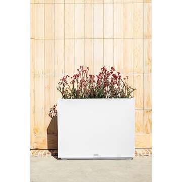 Veradek Span Plastic Box Series Planter - Tall Rectangular, White, All-Weather Resistant, Removable Insert Bucket, Modern Design, Indoor/Outdoor Use