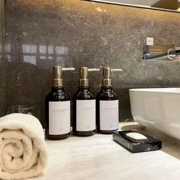 Shampoo Dispenser for Shower Wall, Shampoo and Conditioner Dispenser with 16 Waterproof Labels, No Drill Shower Soap Dispenser Bathroom, Shower Soap Dispenser Wall Mounted,17oz, 3 Pack, Gold Amber