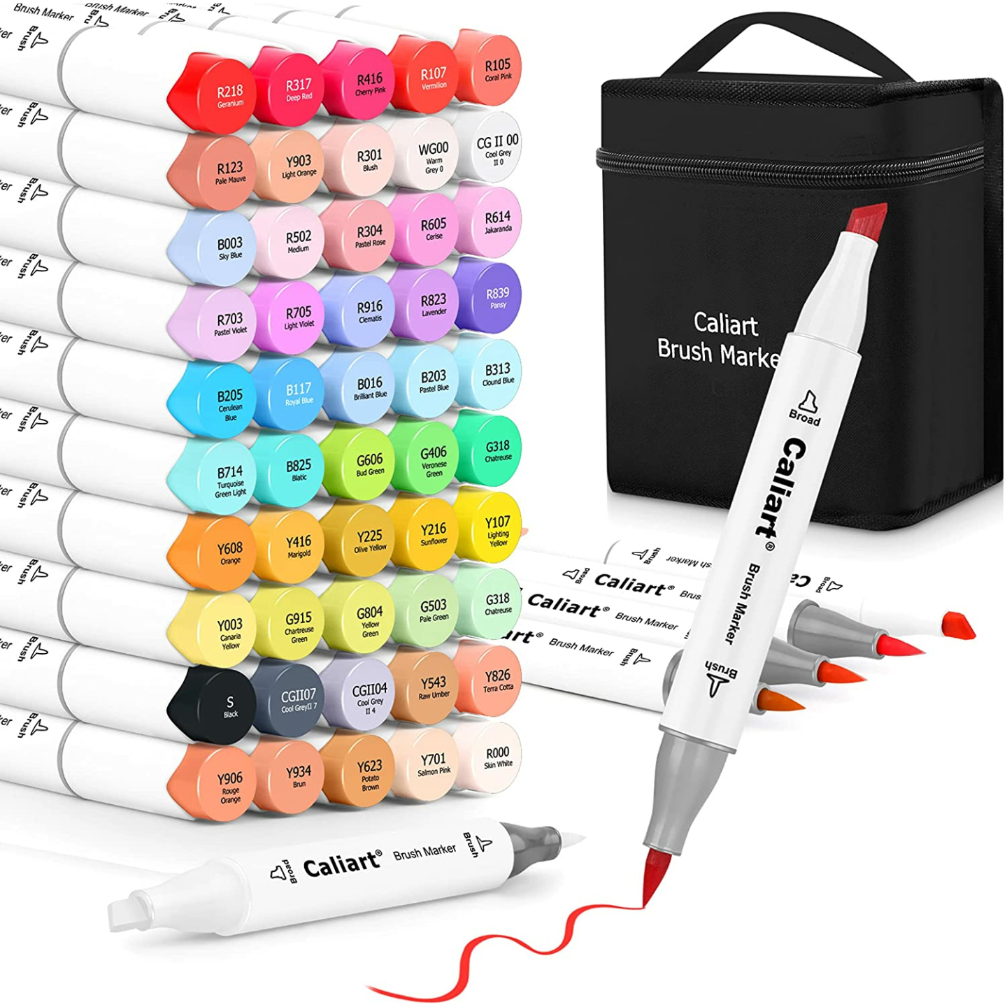 Caliart Alcohol Brush Markers - 51 Colors & Dual Tips