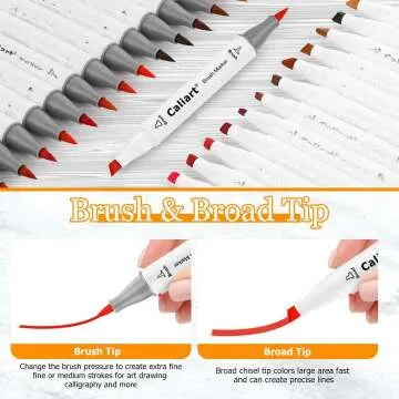 Caliart Alcohol Brush Markers - 51 Colors & Dual Tips