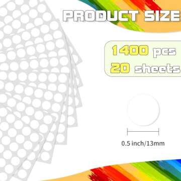 Starboling Dot Stickers,1/2 Inch White Circle Stickers,1400pcs Self-Adhesive Writable Color Coding L...