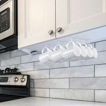 Mkono Under Cabinet Mug Hanger Set of 3 Metal Mug Hooks Coffee Cup Holder with 12 Hooks Simple Mug O...