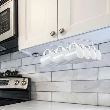 Mkono Under Cabinet Mug Hanger Set of 3 Metal Mug Hooks Coffee Cup Holder with 12 Hooks Simple Mug O...