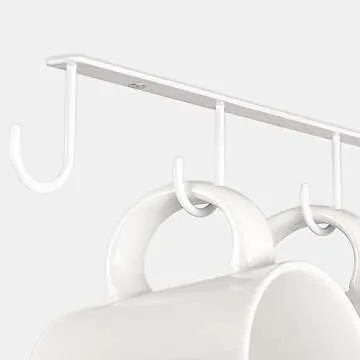 Mkono Under Cabinet Mug Hanger Set of 3 Metal Mug Hooks Coffee Cup Holder with 12 Hooks Simple Mug Organizer for Cabinet Shelf Modern Mug Storage Display Rack for Kitchen Coffee Bar, White
