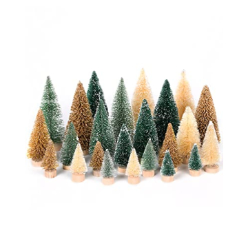 DDHS 24PCS Artificial Mini Christmas Trees, Upgraded 4-Color Bottle Brush Christmas Tree with Wooden...