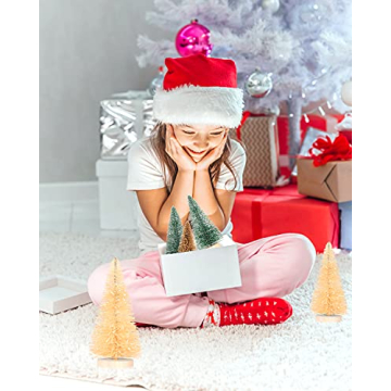 DDHS 24PCS Artificial Mini Christmas Trees, Upgraded 4-Color Bottle Brush Christmas Tree with Wooden Base, Artificial Frosted Sisal Christmas Tree Furniture Desktop Decoration Winter Crafts Ornaments