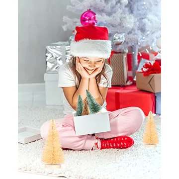 DDHS 24PCS Artificial Mini Christmas Trees, Upgraded 4-Color Bottle Brush Christmas Tree with Wooden Base, Artificial Frosted Sisal Christmas Tree Furniture Desktop Decoration Winter Crafts Ornaments