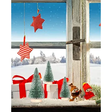 DDHS 24PCS Artificial Mini Christmas Trees, Upgraded 4-Color Bottle Brush Christmas Tree with Wooden Base, Artificial Frosted Sisal Christmas Tree Furniture Desktop Decoration Winter Crafts Ornaments