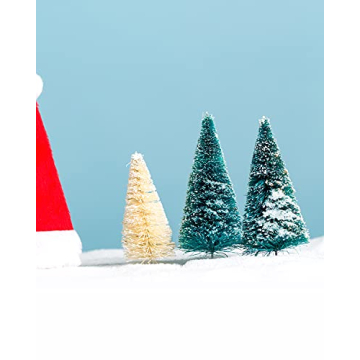 DDHS 24PCS Artificial Mini Christmas Trees, Upgraded 4-Color Bottle Brush Christmas Tree with Wooden Base, Artificial Frosted Sisal Christmas Tree Furniture Desktop Decoration Winter Crafts Ornaments