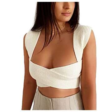 Awoscut Womens Casual Sleeveless Tie Dye Rib Knit Crop Tank Top Y2K T Shirt Crew Neck Summer Cami Vest Tops Shirts Blouse (CX-White, One Size)