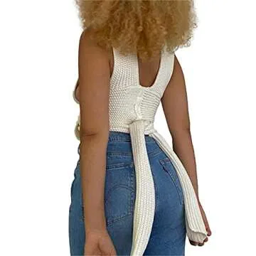 Awoscut Womens Casual Sleeveless Tie Dye Rib Knit Crop Tank Top Y2K T Shirt Crew Neck Summer Cami Vest Tops Shirts Blouse (CX-White, One Size)