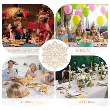 Mosayt Christmas Round Snow Placemats Set of 6，Gold Vinyl Metallic Place mats, Washable Easy Clean Non-Slip Heat Resistant Plastics Table Mats for Dinning/Wedding/Party Decoration, 15 Inch