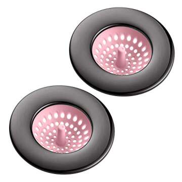 Country Kitchen Set of 2 Sink Strainers- Flexible Silicone Kitchen Sink Drainers, Traps Food Debris and Prevents Clogs, Large Wide 4.5’ Diameter Rim – Pink and Gun Metal (Pink)