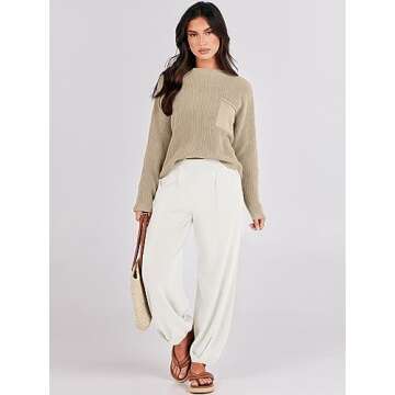 Prinbara Two 2 Piece Outfits Womens 2023 Fall Fashion Matching Sets Lounge Sweatsuits Sweat Suits Cozy Knit Sweater Loungewear Wide Leg Pants Set Clothes Khaki White 1PA082-qiankaqi-XL (JM29)