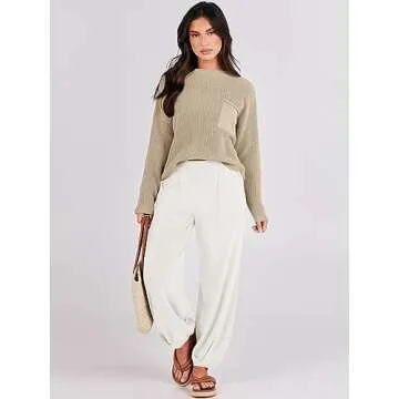 Prinbara Two 2 Piece Outfits Womens 2023 Fall Fashion Matching Sets Lounge Sweatsuits Sweat Suits Cozy Knit Sweater Loungewear Wide Leg Pants Set Clothes Khaki White 1PA082-qiankaqi-XL (JM29)