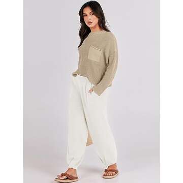 Prinbara Two 2 Piece Outfits Womens 2023 Fall Fashion Matching Sets Lounge Sweatsuits Sweat Suits Cozy Knit Sweater Loungewear Wide Leg Pants Set Clothes Khaki White 1PA082-qiankaqi-XL (JM29)