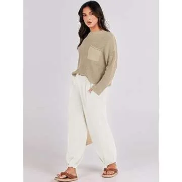 Prinbara Two 2 Piece Outfits Womens 2023 Fall Fashion Matching Sets Lounge Sweatsuits Sweat Suits Cozy Knit Sweater Loungewear Wide Leg Pants Set Clothes Khaki White 1PA082-qiankaqi-XL (JM29)
