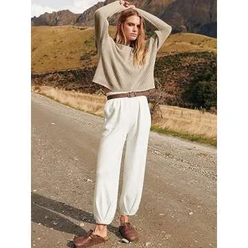 Prinbara Two 2 Piece Outfits Womens 2023 Fall Fashion Matching Sets Lounge Sweatsuits Sweat Suits Cozy Knit Sweater Loungewear Wide Leg Pants Set Clothes Khaki White 1PA082-qiankaqi-XL (JM29)