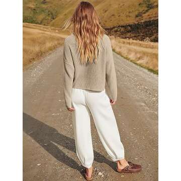 Prinbara Two 2 Piece Outfits Womens 2023 Fall Fashion Matching Sets Lounge Sweatsuits Sweat Suits Cozy Knit Sweater Loungewear Wide Leg Pants Set Clothes Khaki White 1PA082-qiankaqi-XL (JM29)