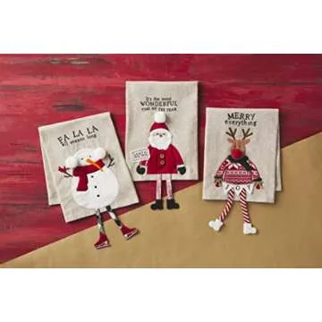 Mud Pie Santa Christmas Dangle Leg Towel - Whimsical Holiday Decor