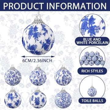 Liliful 24 Pcs Christmas Blue and White Chinoiserie Ornaments Ball Christmas Tree Hanging Ornaments ...