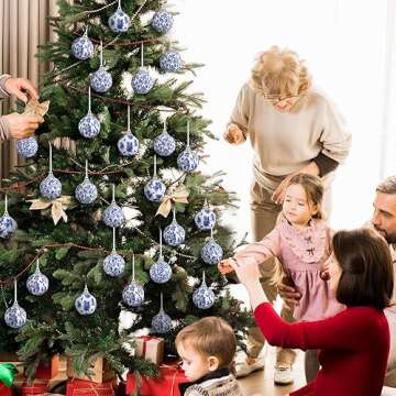Liliful 24 Pcs Christmas Blue and White Chinoiserie Ornaments Ball Christmas Tree Hanging Ornaments Fabric Wrapped Hanging Omament for Xmas Tree Decoration Wedding Holiday Party Yard Home Supplies