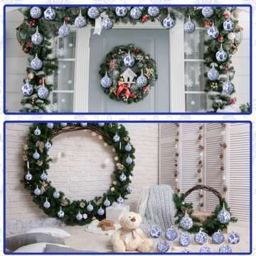 Liliful 24 Pcs Christmas Blue and White Chinoiserie Ornaments Ball Christmas Tree Hanging Ornaments Fabric Wrapped Hanging Omament for Xmas Tree Decoration Wedding Holiday Party Yard Home Supplies