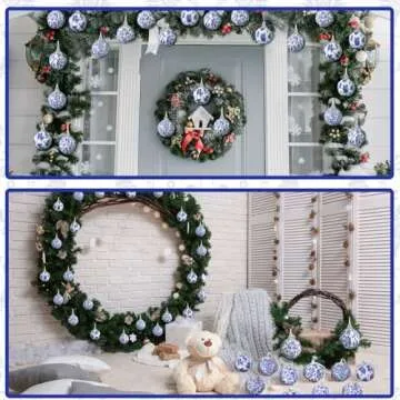Liliful 24 Pcs Christmas Blue and White Chinoiserie Ornaments Ball Christmas Tree Hanging Ornaments Fabric Wrapped Hanging Omament for Xmas Tree Decoration Wedding Holiday Party Yard Home Supplies