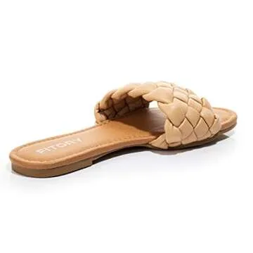 FITORY Women's Flat Sandals - Chic Braided Slip-On Slides