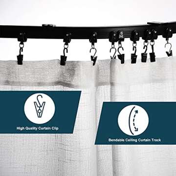 Curved Ceiling Curtain Track Bendable Mount for Curtain Rail Bunk Bed Bay Window Room Divider Flexible Straight (Black, 9.8 ft)