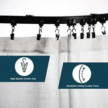 Curved Ceiling Curtain Track Bendable Mount for Curtain Rail Bunk Bed Bay Window Room Divider Flexible Straight (Black, 9.8 ft)