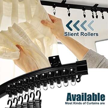 Curved Ceiling Curtain Track Bendable Mount for Curtain Rail Bunk Bed Bay Window Room Divider Flexible Straight (Black, 9.8 ft)