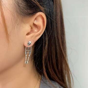 Punk Halloween Earrings for Women, Spooky Skull Skeleton Dangle Earrings for Women,Bloody Knife Drop Earrings,Scary Halloween Party Earrings for Halloween Accessories (Ear studs - Skeleton)